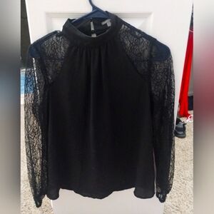 Black lace long sleeve shirt, size small